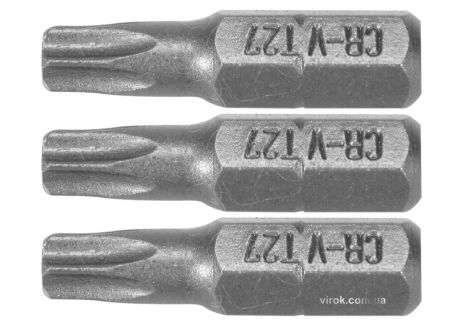 Насадка викруткова STHOR "TORX" T27 x 25 мм HEX 1/4" Cr-V 3 шт Vorel 65496