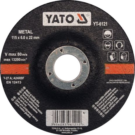 Диск шлифовальный зачистной по металлу 115х6 мм Yato YT-6121