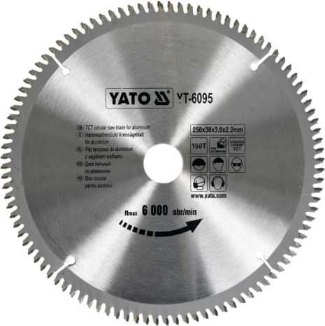Диск пильный по алюминию 250 х 30 х 3 x 2.2 мм 100 зубцов R. P. M до 6000 1/мин Yato YT-6095