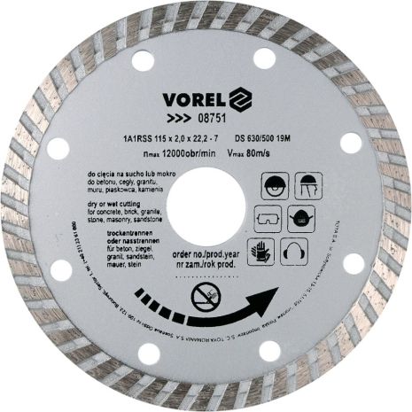 Отрезной алмазный диск "TURBO" 115 мм Vorel 08751