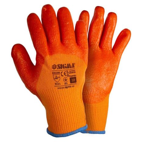 Перчатки трикотажные с частичным ПВХ покрытием утепленные р10 (оранж манжет) SIGMA 9444441