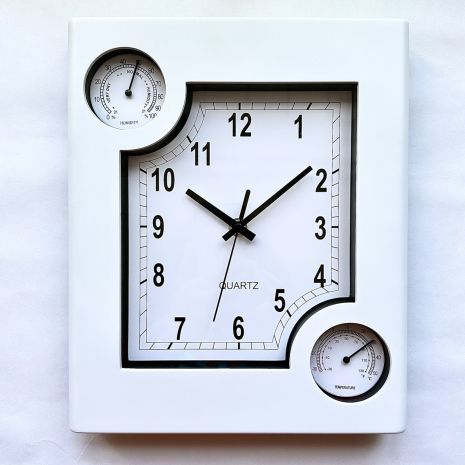 Часы настенные (29х23 см) с термометром и гигрометром белые