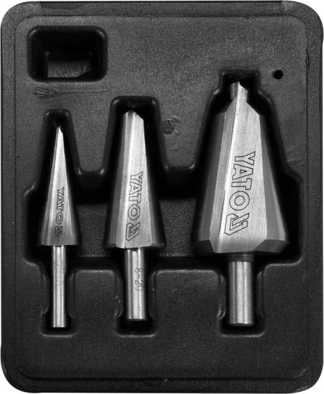 Сверла конусные по металлу и ПВХ HSS 4241, для отверстий Ø= 3-14 мм, 8-20 мм, 16-30 мм; 3 шт Yato YT-44730