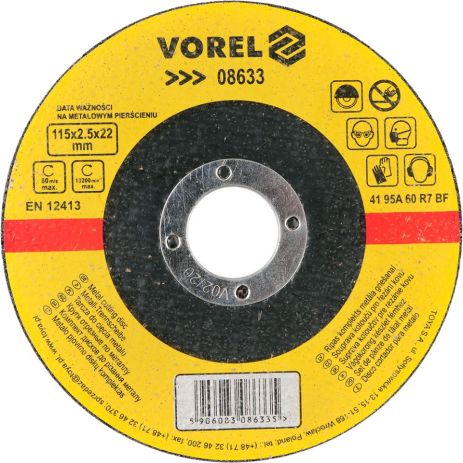 Диск відрізний по металу 115х2, 5х22 мм Vorel 08633