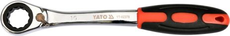 Ключ накидний, вигнутий з тріскачкою: М16, HRC 42-48, Cr-V, з ергономічною прогумованою ручкою Yato YT-02378