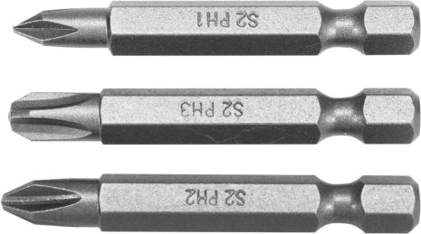 Насадки викруткові : "Phillips" PH1, PH2, PH3 x 50 мм, HEX 1/4", AISI S2, 3 шт Yato YT-77879