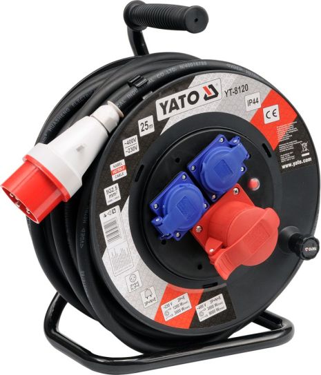 Удлинитель на катушке 380 вольт 25 метров 5х2,5 мм² Yato YT-8120
