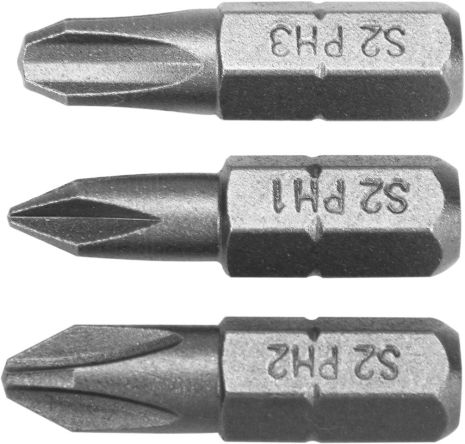 Насадки отверточные : "Phillips" PH1, PH2, PH3 x 25 мм, HEX 1/4", AISI S2, 3 шт Yato YT-77878