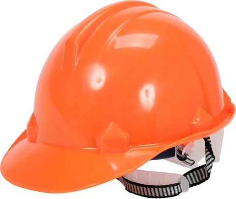 Каска для захисту голови помаранчева з матеріалу HDPE Vorel 74171