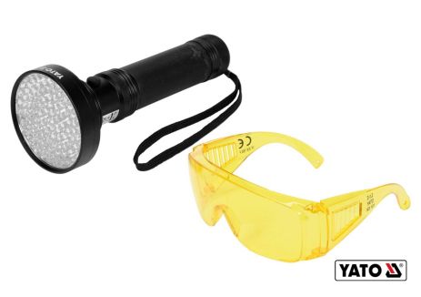 Фонарь ультрафиолетовый с очками для проверки банкнот 100 LED 6 x AA 395 нм Yato YT-08582