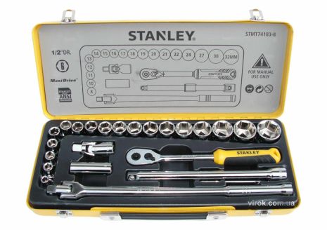 Набір торцевих головок 1/2" в металевому футлярі, 24 шт Stanley STMT74183-8