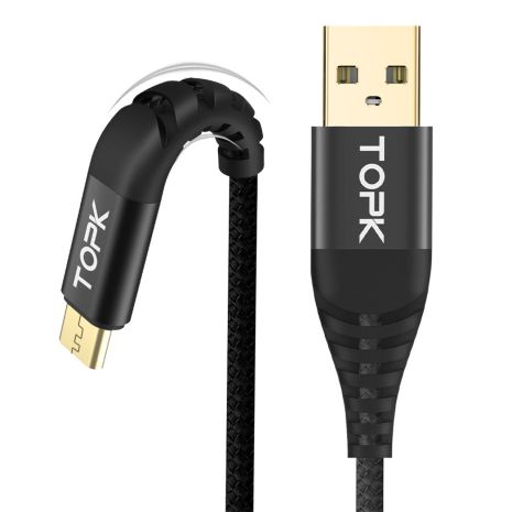 Кабель синхронізації Topk (TK42C-VER2) MicroUSB Black USB 2m 3A нейлоновий