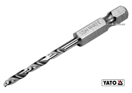 Сверло по металлу 3 x 61/31 мм HEX-1/4" HSS 6542 для нержавеющей конструктивной легированной стали Yato YT-44863