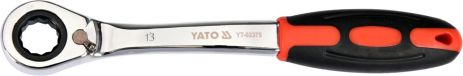 Ключ накидний, вигнутий з тріскачкою: М13, HRC 42-48, Cr-V, з ергономічною прогумованою ручкою Yato YT-02375