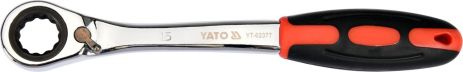 Ключ накидний, вигнутий з тріскачкою: М15, HRC 42-48, Cr-V, з ергономічною прогумованою ручкою Yato YT-02377