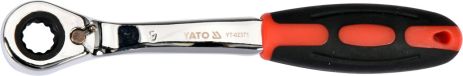 Ключ накидний, вигнутий з тріскачкою: М9, HRC 42-48, Cr-V, з ергономічною прогумованою ручкою Yato YT-02371