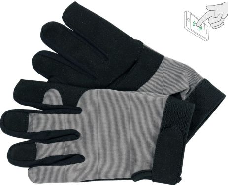 Перчатки рабочие черно-серые, для сенсорных экранов, искусственная кожа + хлопковый трикотаж, размер 10 Yato YT-74653