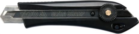 Нож с выдвижным лезвием, с отломными сегментами : M=18 мм; металлическая направляющая, пластиковый корпус Yato YT-75124
