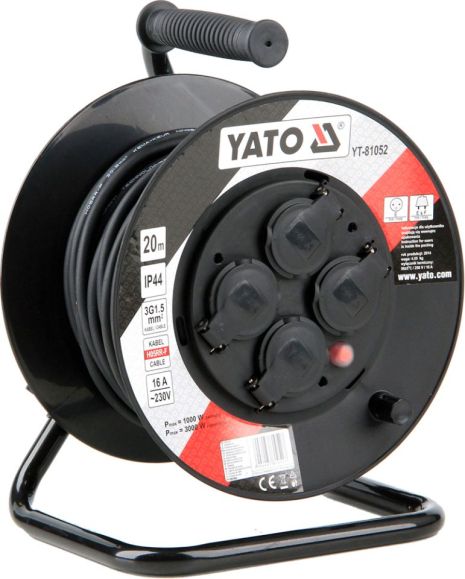 Подовжувач на котушці із заземленням 20 метрів 3х1,5 мм² Yato YT-81052