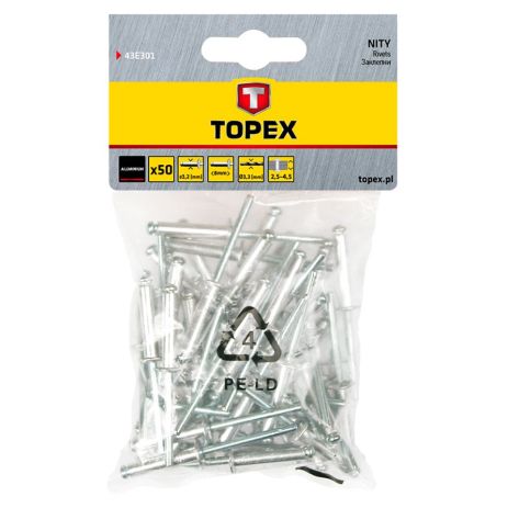 Заклепки алюмінієві 3.2 мм х 8 мм, 50 шт. Topex 43E301