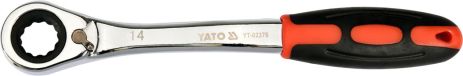 Ключ накидний, вигнутий з тріскачкою: М14, HRC 42-48, Cr-V, з ергономічною прогумованою ручкою Yato YT-02376