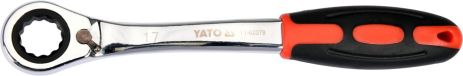 Ключ накидной, изогнутый с трещоткой : М17, HRC 42-48, Cr-V, с эргономичной прорезиненной ручкой Yato YT-02379