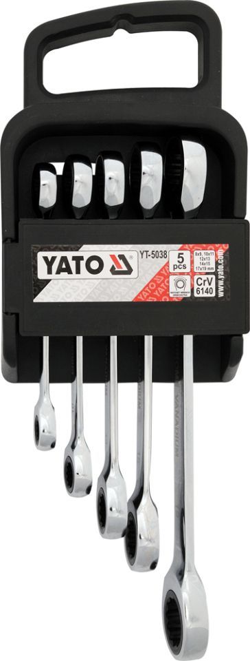 Набор ключей накидных с трещоткой 5 пр. Yato YT-5038