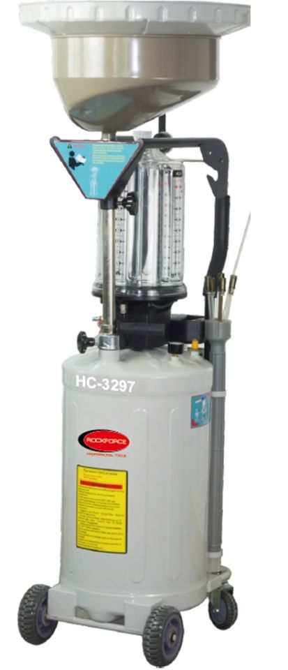 Установка пневматическая для удаления отработанного масла перекатная с индикатором заполнения (бак-90л,предкамера-11л, воронка-20л,6 щупов,max t-60гр) ROCKFORCE RF-HC-3297