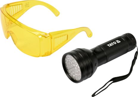 Ультрафіолетовий ліхтар з окулярами для визначення протікання рідин та перевірки банкнот Yato YT-08581