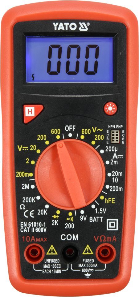 Мультиметр для вимірювання електричних параметрів з LCD-дисплеєм та провідниковими контактами Yato YT-73081