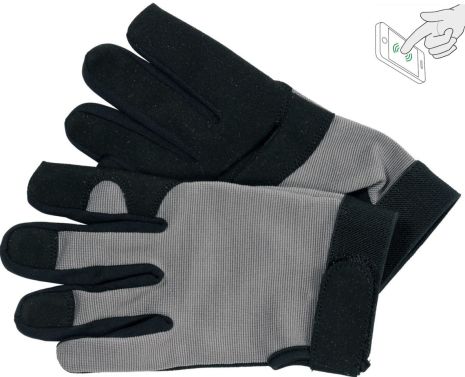 Перчатки рабочие черно-серые, для сенсорных экранов, искусственная кожа + хлопковый трикотаж, размер 9 Yato YT-74652
