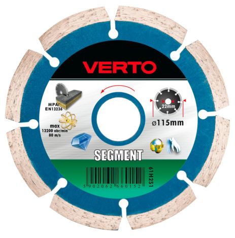 Круг алмазный 115 x 22.2 мм, сегментный, сегмент (H x W) 7 x 2 мм Verto 61H2S1
