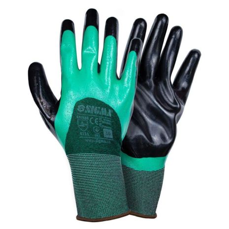 Перчатки трикотажные с двойным нитриловым покрытием р10 (зелено-черные манжет) SIGMA 9443601